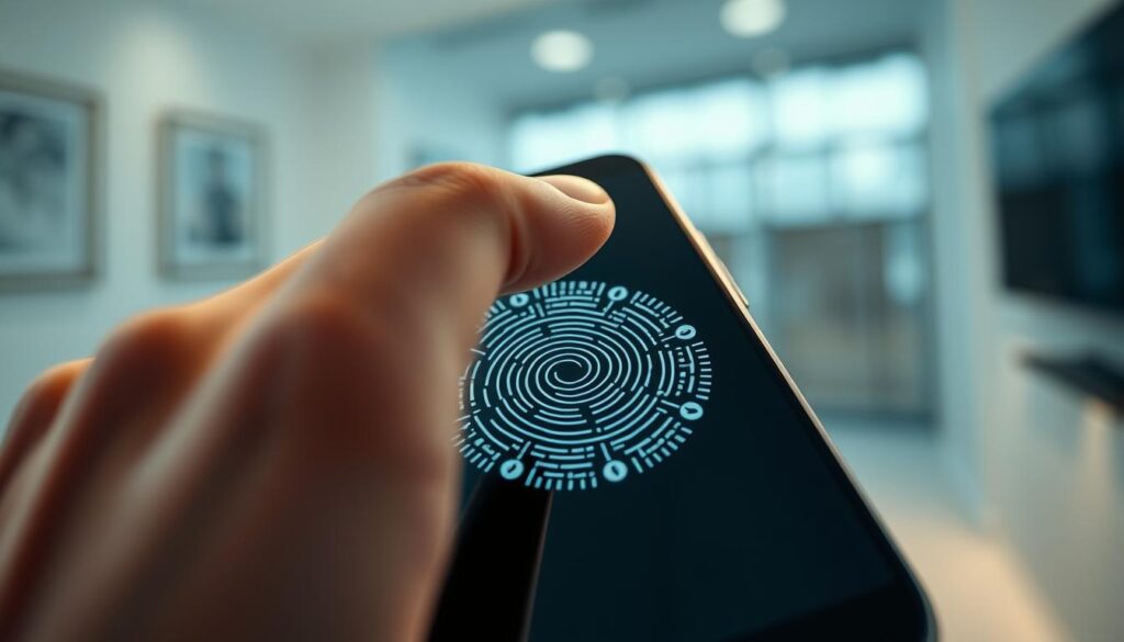 A detailed, high-resolution image depicting the intricate process of "membuka pola" (unlocking a pattern) on an Android smartphone. The scene should showcase a close-up of an unlocked smartphone screen, displaying the pattern being traced with a finger, against a blurred background that suggests a modern, minimalist interior. Emphasis should be placed on the smooth, precise movements of the finger as it gracefully follows the pattern, conveying a sense of expertise and control. The lighting should be soft and evenly distributed, creating a calming, focused atmosphere that enhances the technical nature of the subject matter. The overall composition should strike a balance between the practical demonstration of the unlocking process and a visually striking, aesthetically pleasing image.